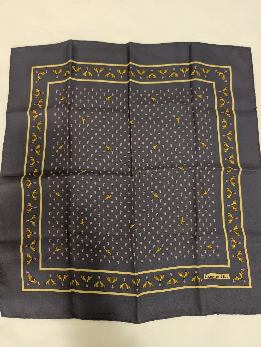 Christian Dior Silk Navy Floral Scarf
